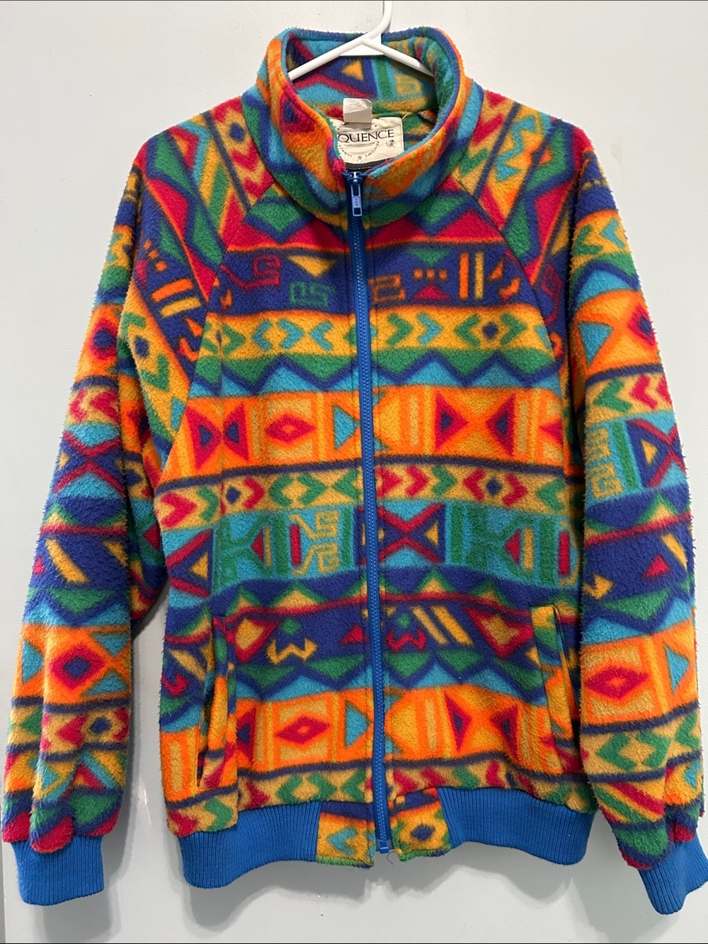 Vintage Multicolor Geometric Fleece Jacket Youth 14 Ladies small to medium